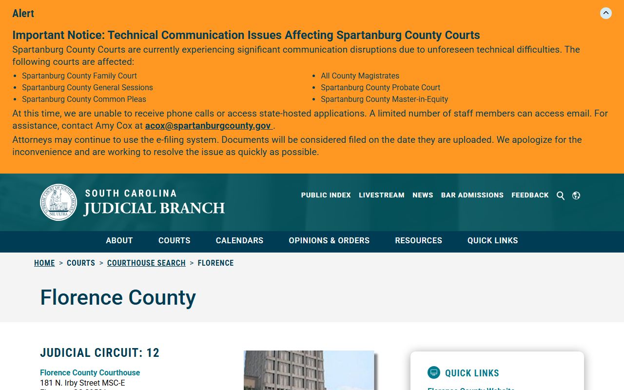 Florence County court records after jail arrest courthouse profile